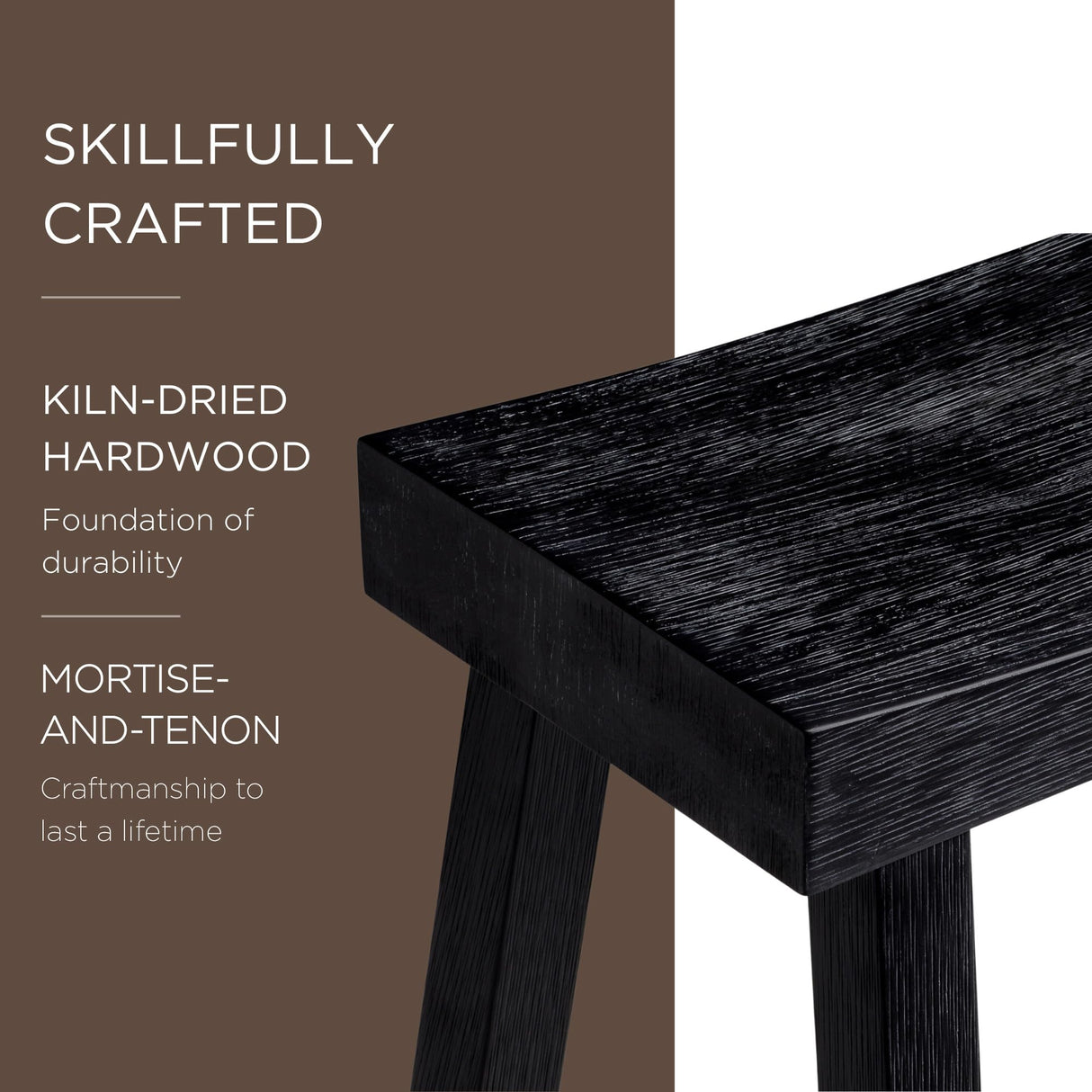 Maven Lane Kitchen Bar Stool, Modern Farmhouse Wood Counter Barstool, Kitchen Island Counterstool, Counter Height Bar Stools For Kitchen, Wide Seat Backless Bar Stools, Vincent 26 Inch, Antiqued Black Maven Lane