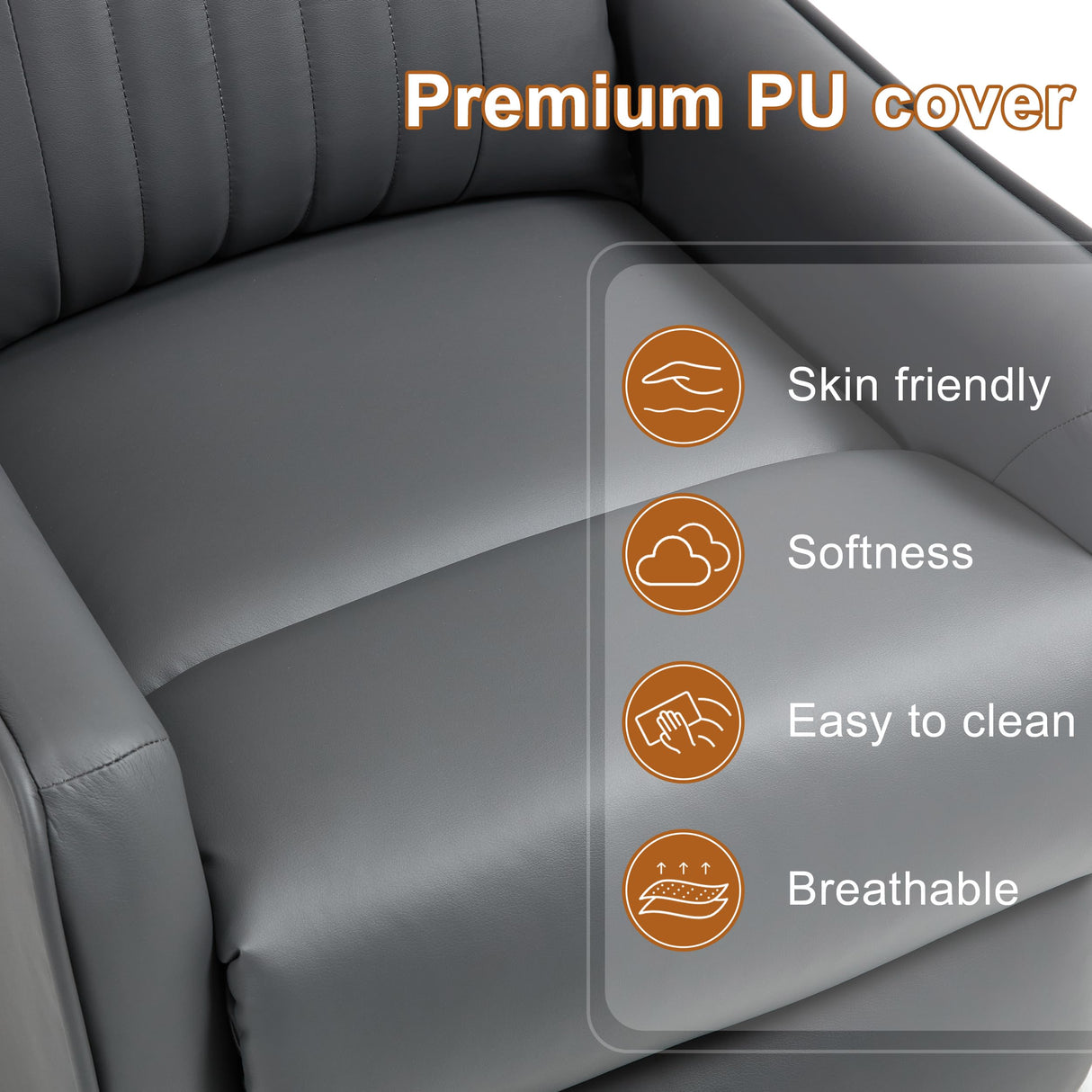 Manual Swivel Rocker Recliner Chair for Adults, Overstuffed Recliner Glider with Massage and Heat, Living Room Reclining Chair, PU Leather Gray Luxlen