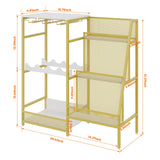 Gold Liquor Stand with Glass Holder, Multifunctional Wine Rack Freestanding Floor with Fences, Mini Bar Table for Liquor Whiskey Wine, 3-Tier Trapezoidal Liquor Cabinet for Home Bar (Patent Pending) Hayexiha