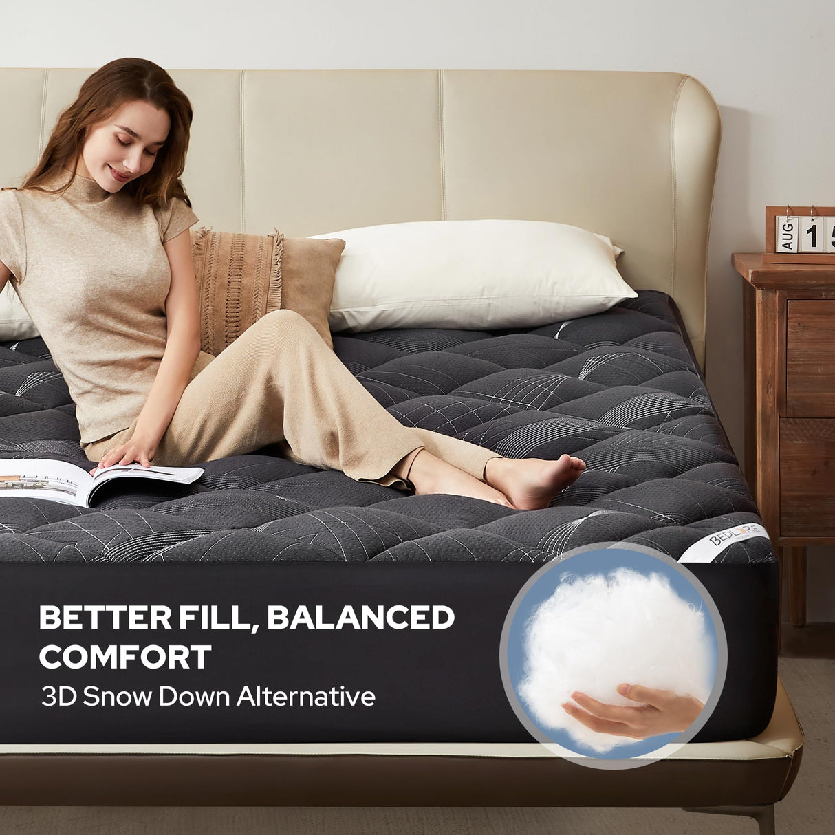 BEDLORE King Mattress Topper, Viscose Made from Bamboo Soft Pillow Top Mattress Pad, Thick Mattress Cover for Back Pain Relief with 6-18 inches Deep Pocket BEDLORE