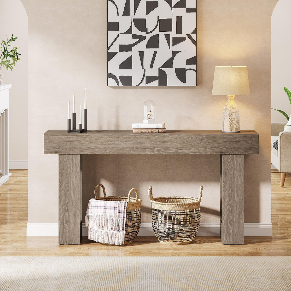 Tribesigns 63-Inch Long Console Table, Wooden Rectangular Sofa Table Behind The Couch, Farmhouse Entryway Table for Entrance, Hallway, Living Room (Grey) Tribesigns