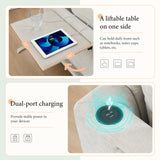 Ball & Cast Oversized Modular L Shaped Sectional Sofa W/Movable Ottoman and USB Ports,5 Seater Chenille Couch W/ 2 Armrest Pillows,Side Pocket & Folding Table,for Living Room,Apartment,Beige,130" Ball & Cast