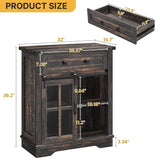 DWVO Farmhouse Coffee Bar Cabinet, 32” Sideboard Buffet Cabinet with Drawer & Adjustable Storage Shelves, Storage Cabinet with Sliding Barn Door for Kitchen and Living Room, Dark Rustic Oak DWVO