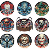 8 Pcs Halloween Diamond Art Coasters Kit for Adults - Round Full Drill Horror Diamond Painting Coasters Set with Holder,DIY Diamond Dot by Number Coaster Art and Craft for Home Wall Decor Gifts Ammklfh