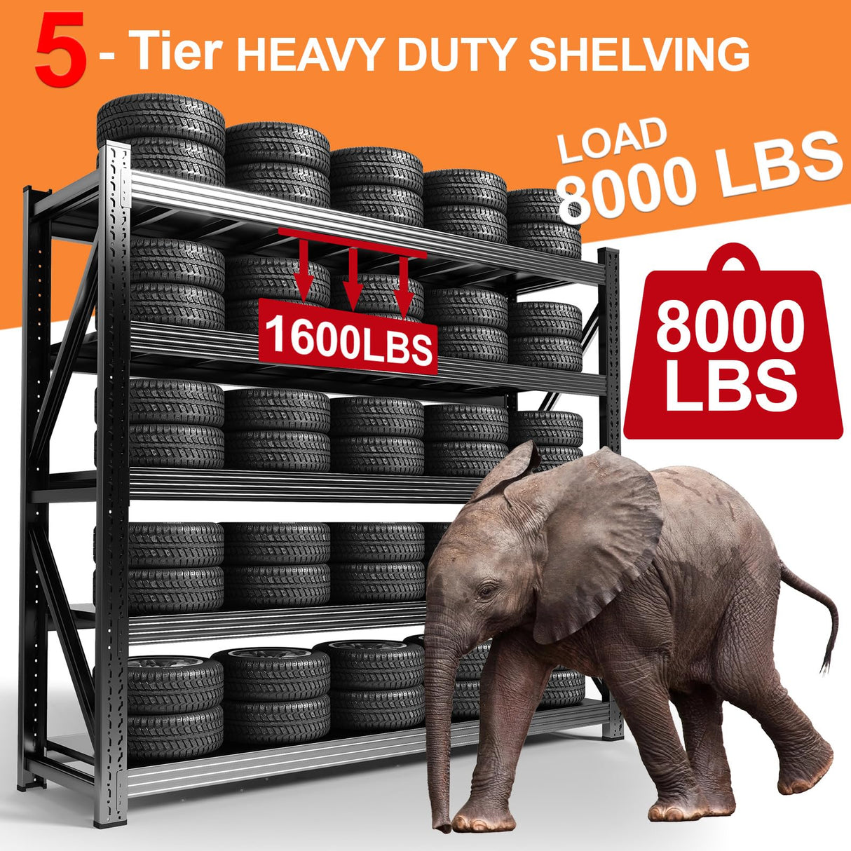 63" W Heavy Duty Garage Shelving, 6000LBS Garage Storage Shelves Industrial Shelving Unit, 5 Tier Adjustable Metal Shelving for Basement, Shop, Warehouse, 63" W x 24" D x 71" H Umeiga