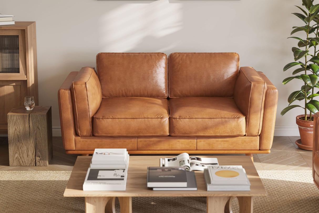 Valencia Artisan Full Leather Loveseat Sofa 66” - Pure Full Italian Nappa Leather Couch, Solid Wood Accent, Ultimate Comfort, Cognac Tan VALENCIA THEATER SEATING