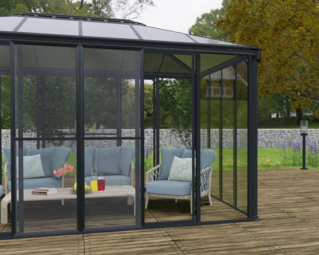 Palram - Canopia Sanremo 10x18 Enclosed Patio Cover with Screen Doors, Gray DIY Sunroom Kit Lean to Gazebo with Walls to Cover Patio Furniture, Deck, & Porch, UV Protected Polycarbonate Shelter Palram