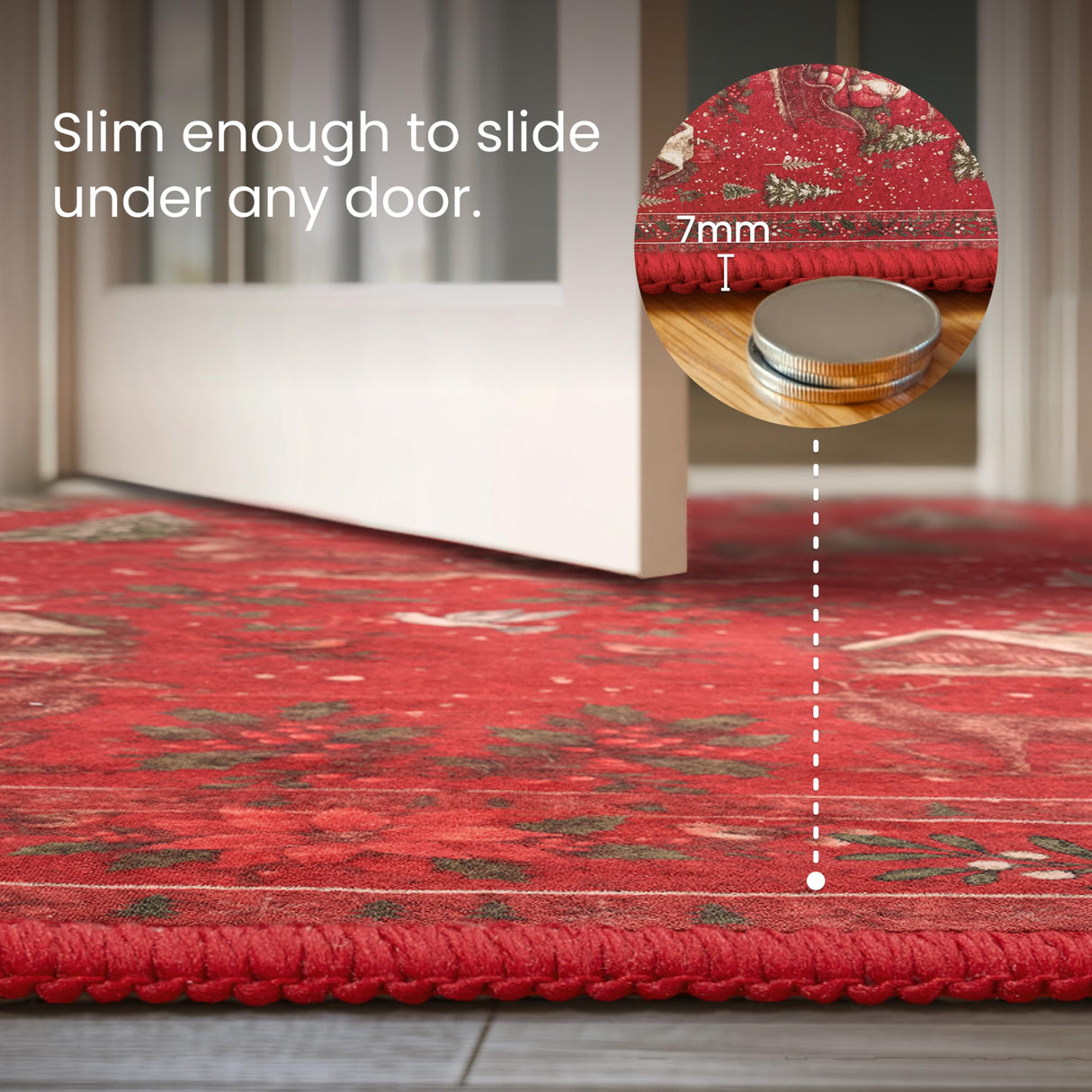 Joiedomi Christmas Hallway Runner Rug Washable 2'x8' Non Slip Kitchen Rug with Rubber Backing Soft Christmas Tree Santa Claus Floor Carpet Runners for Entryway Laundry Bedroom Bathroom Indoor (Red) Joiedomi