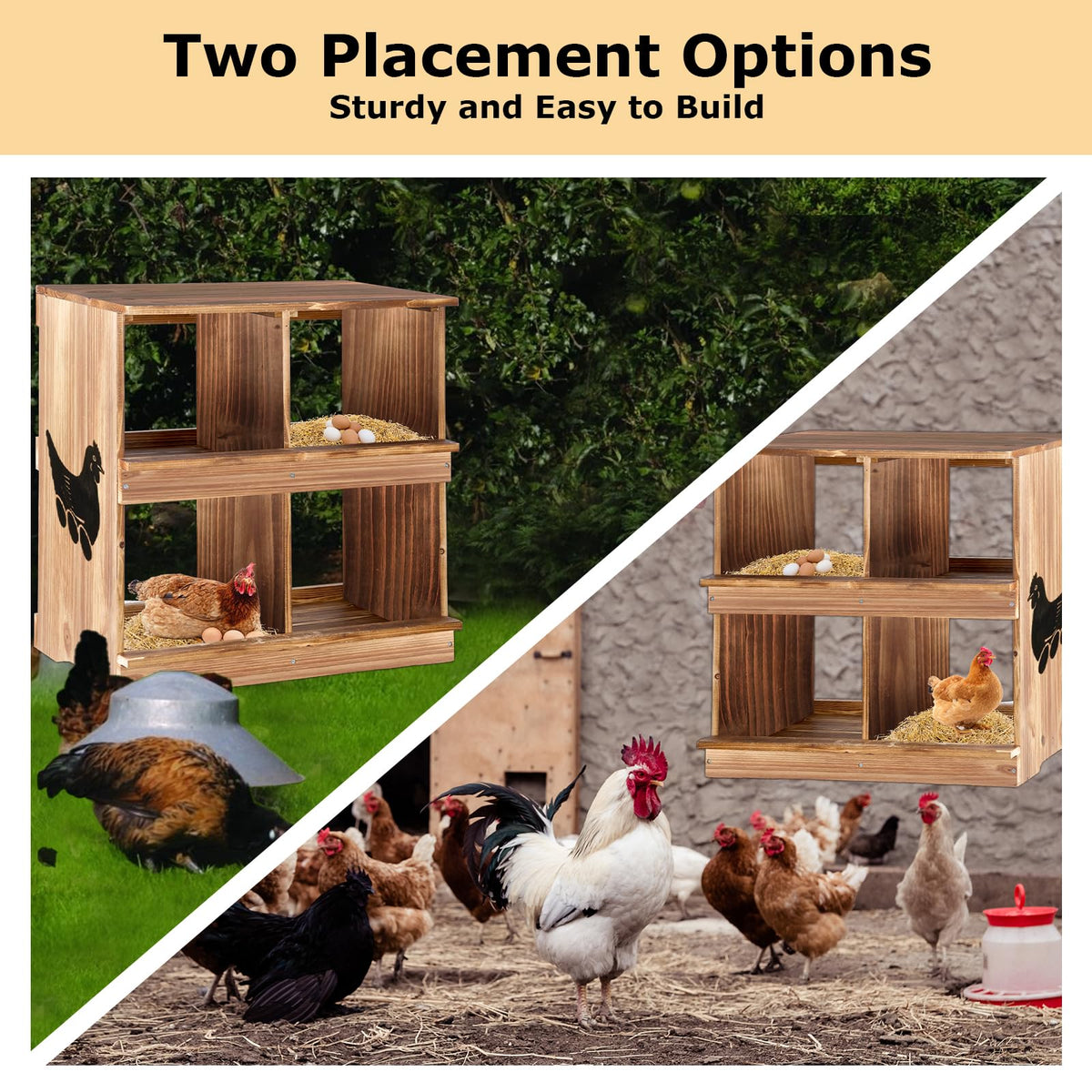 JoneCafe Nesting Boxes for Chickens - Wooden Chicken Nesting Box for Chicken Coop Accessories, Sturdy 4-Compartment Wall Mount Egg Laying Box for Hens, Chickens, and Ducks(Richly Charred) JoneCafe