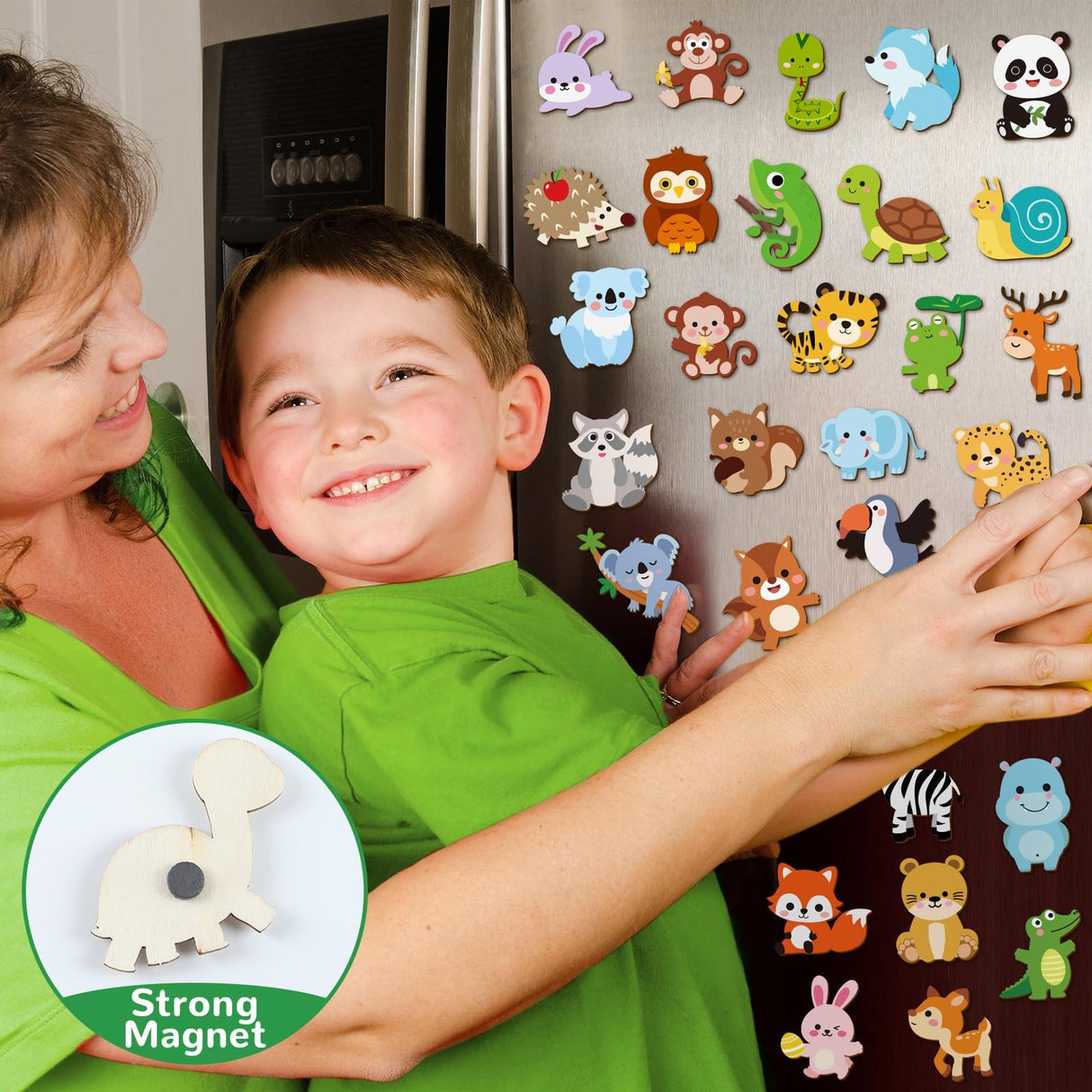 gisgfim 36Pcs Wooden Magnet Painting Craft Kit DIY Wooden Magnets Coloring Arts Crafts for Kids Ages 4-8 8-12 for Birthday Party Gifts Toys Jungle Animal Creativity Supplies Party Favors gisgfim