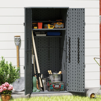 EHHLY Heavy Duty Tall Storage Cabinet Outdoor Weatherproof, 28 Cuft Garage Storage Cabinet with 4 Adjustable Shelves, Lockable Kitchen Pantry Closer Organizer, 31Wx23Lx66H, Sage Grey