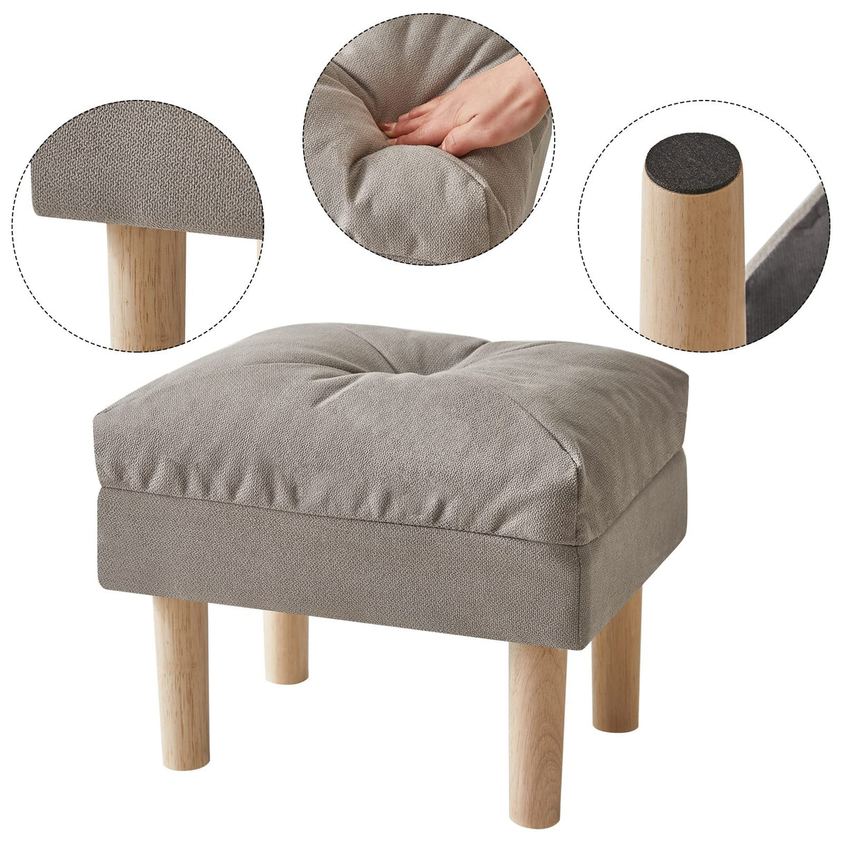 YMYNY 15.75" Small Footstool Ottoman, Footrest with Sponge Padded Seat, Step Stool for Sofa, Bedroom, Living Room, Entryway, Modern Change Shoes Stool, Wood Legs, Gray, UHBD023G YMYNY