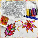 Suncatcher Kit 32 Sets Fall Leaf Suncatchers Window Art Paint Sun Catcher DIY Craft Kits Autumn Maple Leaf Sun Catchers Bulk for Classroom Thanksgiving Harvest Party Art Project Decoration AUEKIV