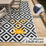 OLANLY Waterproof Outdoor Rug 5x8 ft, Outdoor Plastic Straw Rug for Camping, RV Mat Outside, Indoor Outdoor Carpet for Porch, Deck, Backyard, Balcony, Picnic, Black & White OLANLY