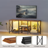 JARHETUN TV Stand with LED Lights for 55 Inch TV, Entertainment Center with 3-Tier Open Shelves, TV Console Table for Living Room, Bedroom, Rustic Brown JARHETUN
