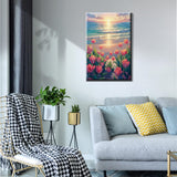 JOOZ Paint by Numbers Kit for Adults with Frame, Flowers Paint by Numbers for Adults, Seaside Sunset Paint by Number with Easel, DIY Tulip Oil Painting Kit for Home Wall Decor 8 x 12 Inch JOOZ