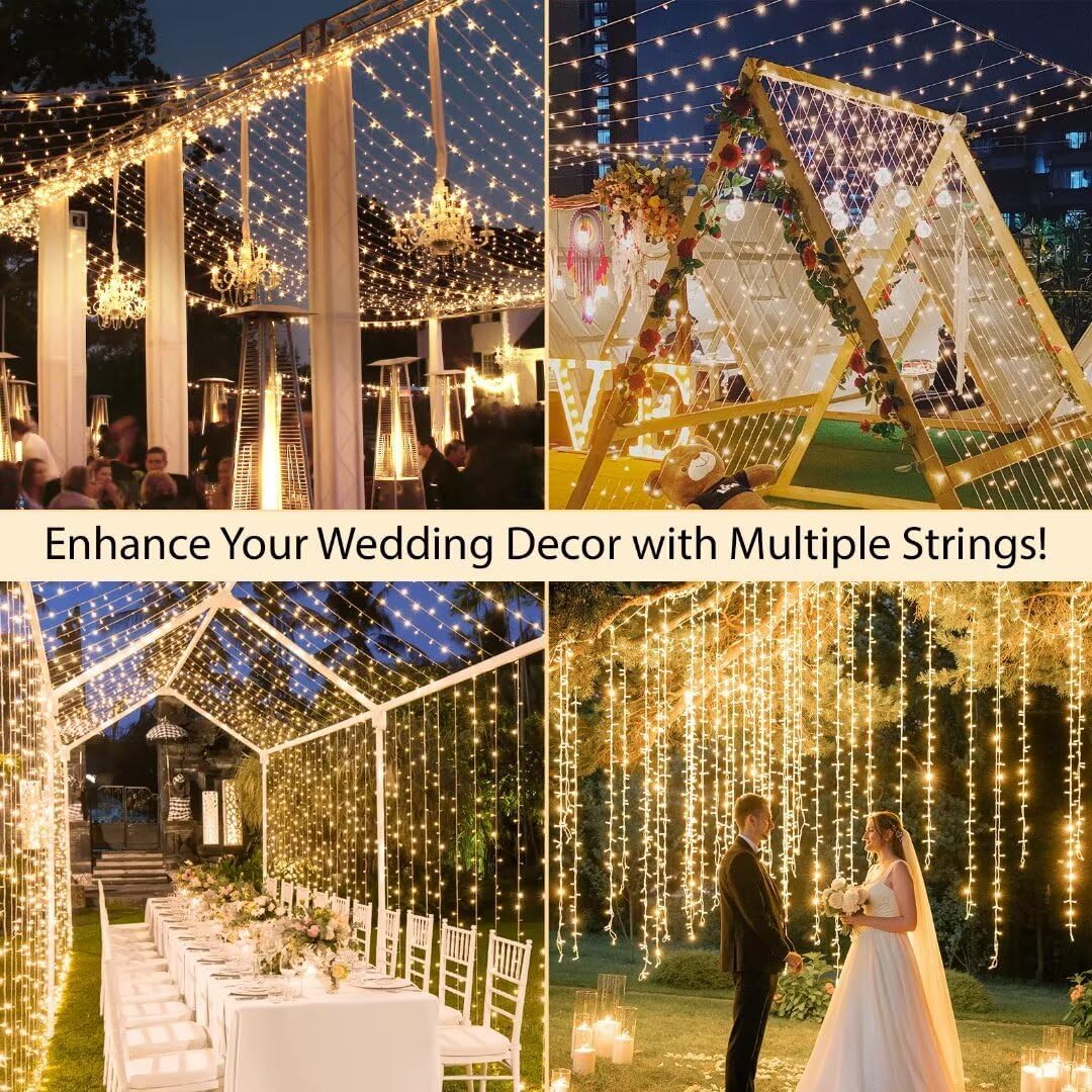 suddus Christmas Lights Outdoor, 66 ft 200 LED Plug in Warm White Fairy String Lights with Remote, Twinkle Lights for Bedroom, Indoor, Tree, Dorm, Wedding, Outside, Backyard Decorations suddus