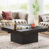 Tribesigns Coffee Table Square LED Coffee Table Engineered Wood Low Coffee Table for Living Room (Faux Marble Black+Black) Tribesigns