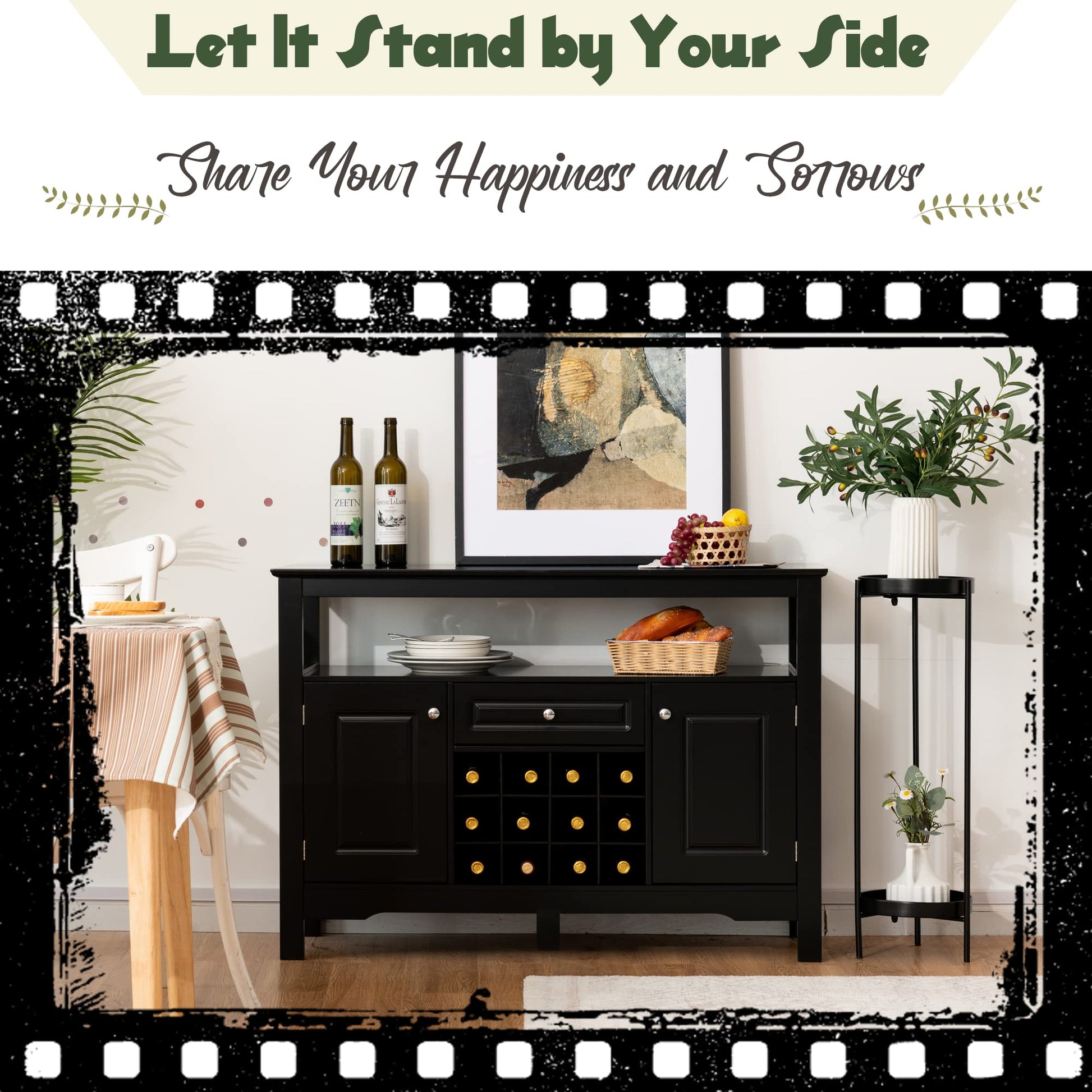 LOKO Buffet Cabinet with Storage, Bar Cabinet with Removable Wine Rack, Buffets & Sideboards with Various Storage Space, 46 x 16 x 32.5 inches (Black) - WoodArtSupply