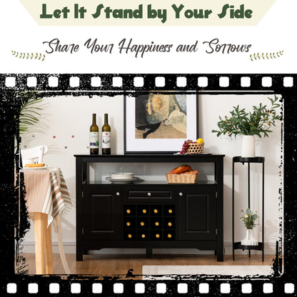 LOKO Buffet Cabinet with Storage, Bar Cabinet with Removable Wine Rack, Buffets & Sideboards with Various Storage Space, 46 x 16 x 32.5 inches (Black) - WoodArtSupply