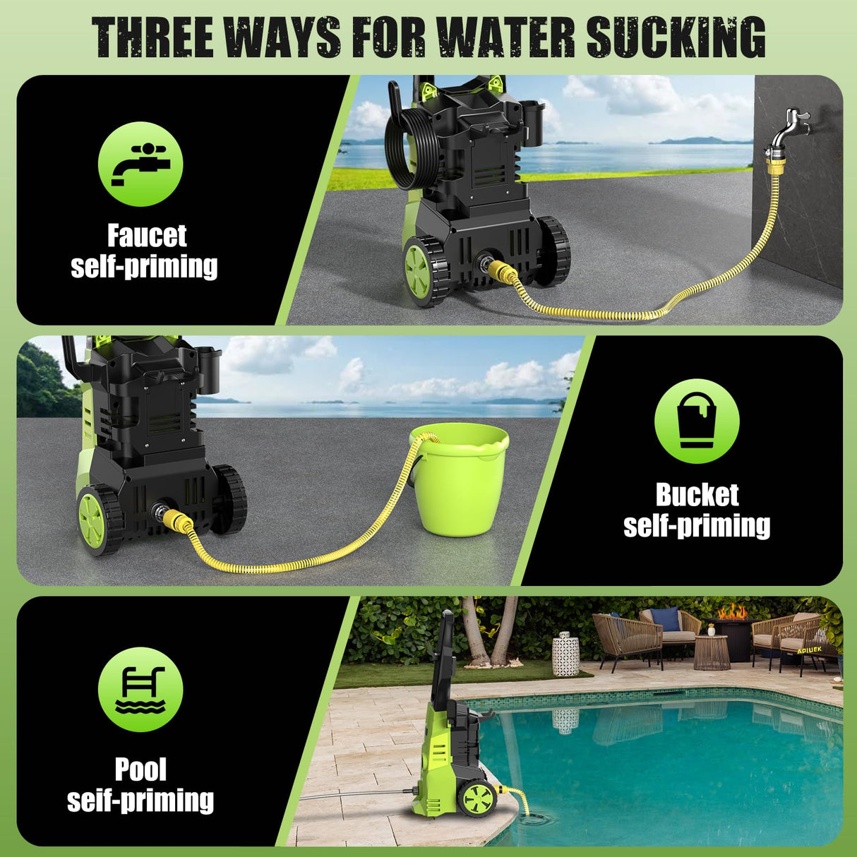 Electric Pressure Washer - GUIFIN Portable Power Washer with Soap-Adjustable Tank, Steel Spray Wand, 4 Pressure Tips, 6.6 FT Inlet & 23 FT Outlet Hose, 3800PSI & 2.4GPM, for Patio/Car/Driveway/Fence GUIFIN