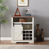 Kebuz House Farmhouse Wine Cabinet with Sliding Barn Door & Open Shelf, Liquor Cabinet with Rack for Inside Cabine，Buffet Table for Dining Room, Kitchen，Off White Kebuz House
