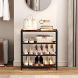 Yusong Shoe Rack, 4 Tier Shoe Organizer Storage for Closet Entryway, Narrow Slim Metal Shoe Shelves with Industrial Wooden Top, Rustic Brown and Black Yusong