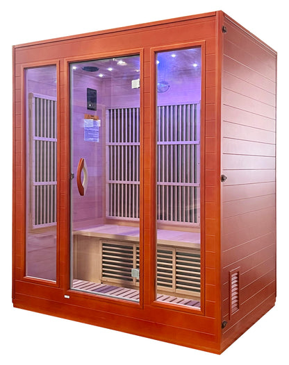 SteamSpa Home Sauna Room for 3 Person Hemlock Wooden Indoor Sauna Spa - Bluetooth Speaker, FM, Oxygen bar, Heating Plate, Three Colors Lanterns, Touch Control Panel Temperature - WoodArtSupply