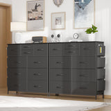 Lulive Dresser for Bedroom with 10 Drawers, Chest of Drawers with Side Pockets and Hooks, PU Storage Dresser, Organizer Unit for Living Room, Hallway, Closet (Black) Lulive