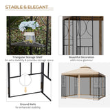 Outsunny 10' x 10' Patio Gazebo with Corner Shelves, Outdoor Gazebo Canopy Shelter with Netting, and Vented Roof, for Garden, Lawn, Backyard and Deck Outsunny
