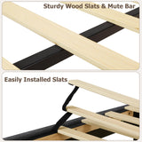 GarveeHome Upholstered Canopy Bed Frame Queen Size with headboard, Button Tufted, Nailhead Trim Design, No Box Spring Required, Gray GarveeHome