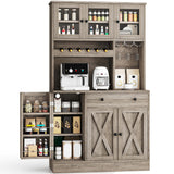 YITAHOME Kitchen Pantry Cabinet with Wine Rack & Power Outlet, 71" H Tall Storage Cabinet with Doors, Shelves, Drawer, Goblet Holder for Kitchen & Living Room (Grey) YITAHOME