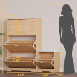 BORNOON Slim Shoe Cabinet with Bench for Entryway, Hidden Storage and Adjustable Shelves, Free Standing Wooden Shoes Organizer for Foyer, Hallway BORNOON