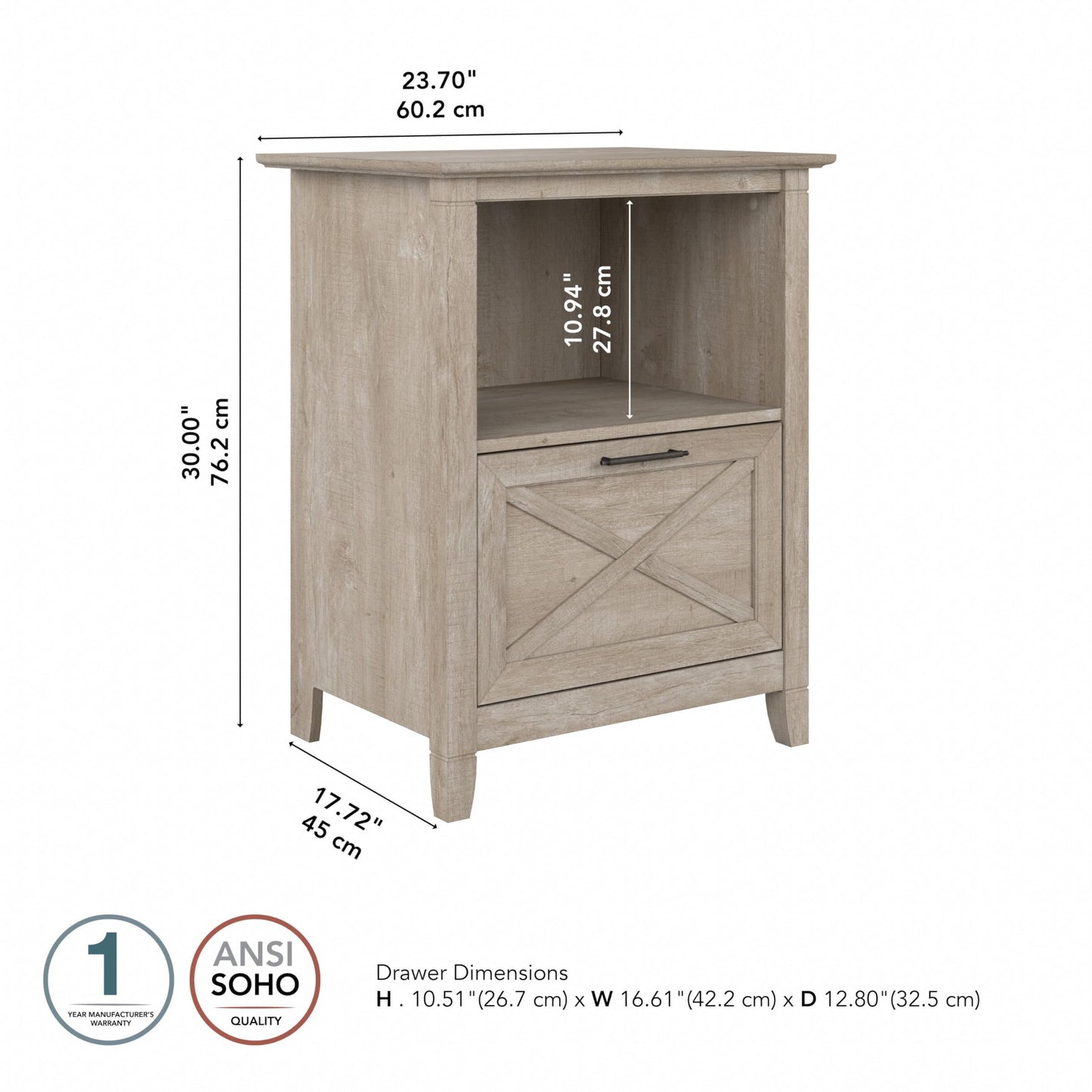 Bush Business Furniture Key West Casual End Table with Drawer in Washed Gray - WoodArtSupply