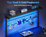 MOTPK L Shaped Gaming Desk with Shelf & 4 Drawers, 43" Reversible Computer Desk with LED Light, Home Office Table with Hutch and Hook, Black MOTPK