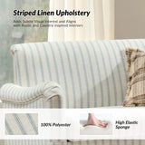 HULALA HOME 50.5" Loveseat Sofa with Stripe Pattern, 2 Seater Farmhouse Sofa with Rolled Wide Armrests and Rubber Wood Legs, Comfy Upholstered Small Couch for Living Room Bedroom, Blue HULALA HOME