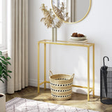 HOOBRO 29.5" Narrow Console Table, Tempered Glass Sofa Table, Small Side Table, Modern Entryway Table, for Entrance, Living Room, Foyer, Hallway Bedroom, Gold GD07XG01 HOOBRO