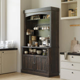 Garvee 72 in Pantry Cabinet, Farmhouse Coffee Bar Station with 3 Color LED Light and 5 S-Hook, Kitchen Hutch with Storage Rack, Rustic Cupboard for Living Room Dining Room Garvee