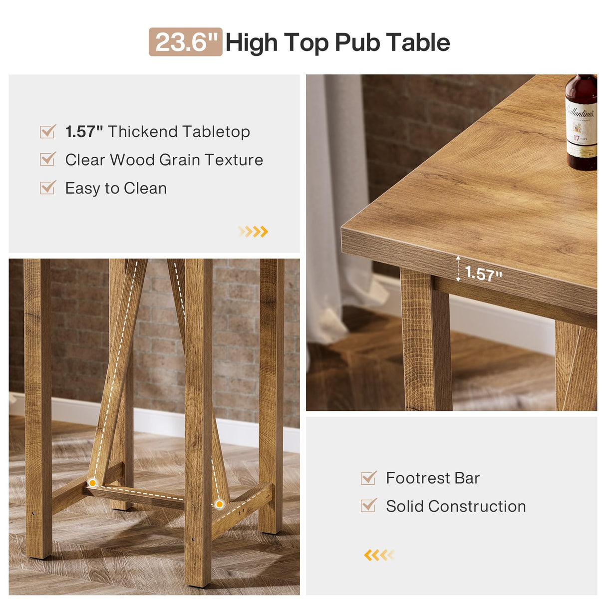 Tribesigns Bar Table, 39.4" Tall Counter Height Pub Table for Cocktail Coffee Bistro, Farmhouse Square High Top Desk for Living Room, Dining Room, Kitchen, Small Space Tribesigns