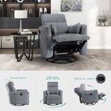 Lexicon Modern Swivel Glider Recliner Chair, Nursery Glider, Corduroy Fabric Upholstery Recliner with 2 Lumbar Pillows, Manual Reclining Sofa Chair for Living Room/Office/Apartment, Grey Lexicon