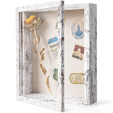 Califortree 8x10 Shadow Box Frame with Linen Back - Real Glass, Push Pins Included, Sturdy Rustic Memory Display Case, Distressed White Califortree
