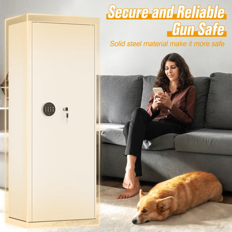 INTERGREAT 10-15 Rifle Gun Safe, Gun Cabinet for Home Rifle and Pistols with Digital Keypad and 4 Pistol Pockets, Quick Access Firearm Safes & Cabinets with Removable Shelf and Racks,White INTERGREAT