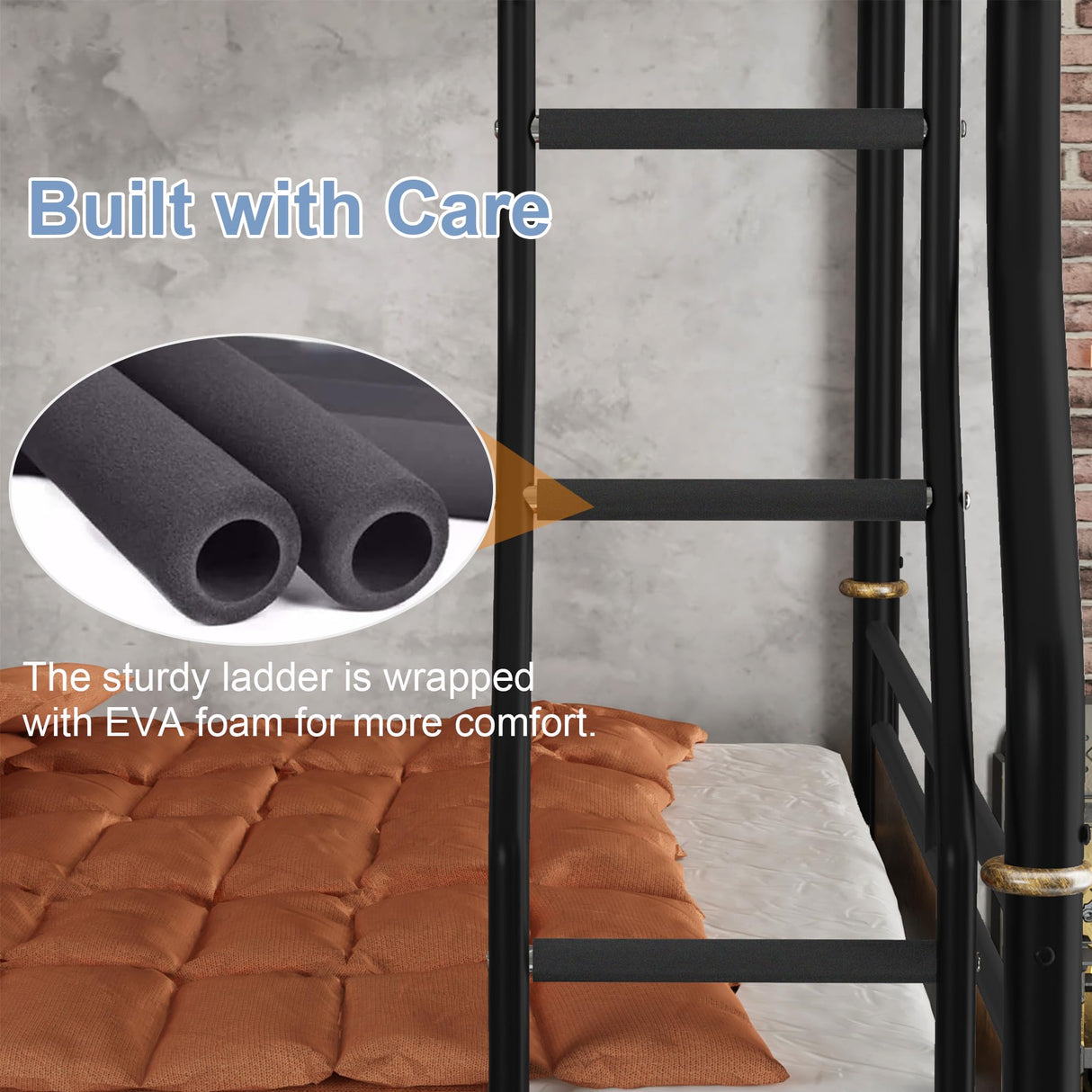 Full XL over Queen Bunk Beds for Teens or Adults ,Industrial Heavy-Duty 2 IN 1 Metal Convertible Bunk Bed with Ladder and Slats Support ,15.9" High Guard Rail,Space-Saving ,Noise Reduced,Black Mirightone