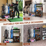 Homiesetify Garage Sports Equipment Organizer, 3 Golf Bag Organizer Stand Heavy-Duty Ball Storage Rack with Basket and Hooks, Ball Storage Cart for Toy Sports Gear Storage, Black (Large) Homiesetify