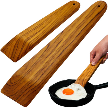 Mesquite Wooden Spatula for Cast Iron (9" & 12", Set of 2, Teak Wood) | For Cooking, Turning Eggs, and Stir Frying | Non Stick & Non Scratch