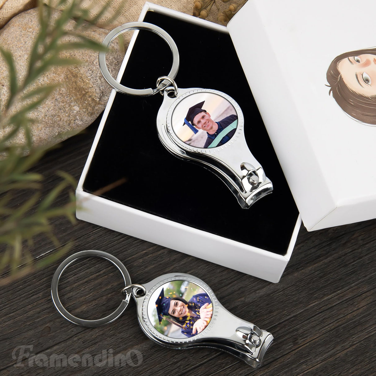 Framendino, 6 Pack Sublimation Blanks Keychains Nail Clipper Metal Bottle Opener Heat Transfer Keychain Fingernail Clipper for Birthday Graduation Gifts Framendino