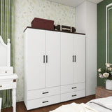 ClassyCabin 70.8" Tall White Wooden Armoire Wardrobe Closet with 2 Hanging Rods 4 Doors 4 Drawers Shelves for Bedroom Wardrobe Modern Freestanding Clothes Storage Cabinet 63" W x 18.9" D x 70.8" H ClassyCabin