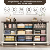 St.Mandyu Farmhouse 9 Drawer Dresser for Bedroom with 6 Gourd Feet and Roman Column Decor, 63in Wide Wood Country Rustic Chest of Drawers, Storage Dressers for Bedroom, Living Room, Rustic White St.Mandyu