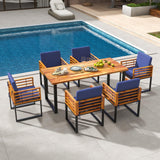 Tangkula 7 Piece Patio Dining Set, Acacia Wood Dining Chair & Table Set, 69” Spacious Tabletop with Umbrella Hole, Heavy-Duty Metal Support, Dining Set for Backyard, Poolside Tangkula