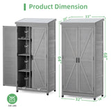 68''x33''x20'' Outdoor Wooden Storage Shed with Metal Top Tall Vertical Tool Cabinet for Backyard Garden Patio Lawn (Grey) Mederlo